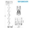 Diagrama de tijera eléctrica Sinoboom 3346E elevada a máxima altura de trabajo.