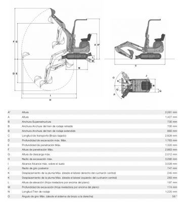 Dimensiones Excavadora Waker Neuson modelo 803